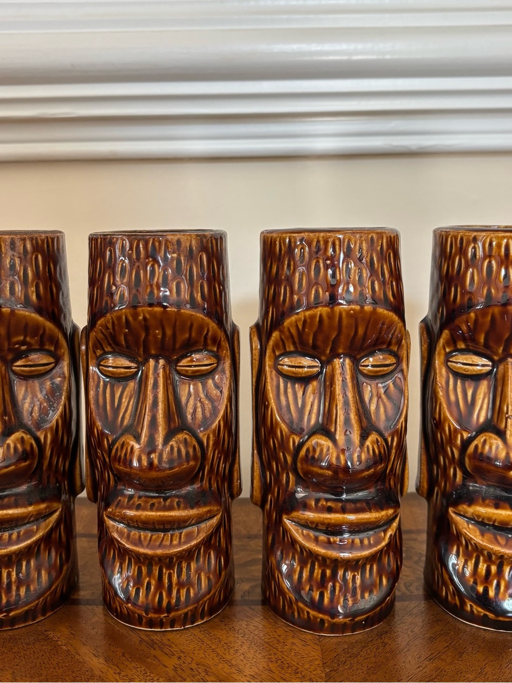 Set of 4 Vintage Orchids of Hawaii R-72 Moai Tiki Mugs